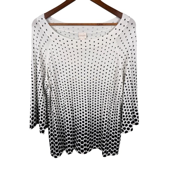 Chico's Sweaters - Chicos Black White Polka Dot Ombre Knit Sweater Top Women Size 2 Large